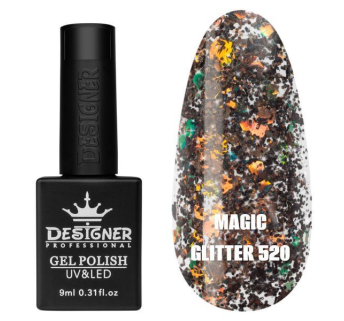 Гель лак Magic glitter 520 Designer (9мл.) - з пластівцями різних розмірів та блискітками хамелеон
