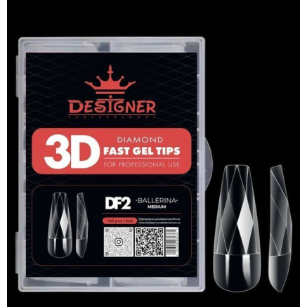 Diamond Fast Gel Tips (DF2 Ballerina medium) - гелеві типси Designer 140 шт/уп