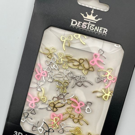 Об'ємний декор для дизайну нігтів 'Бантики золото, срібло, рожевий' Designer - B5