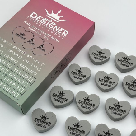 Nail Buff Heart Mini Gray (Сірий) 180/240 грит - Designer баф у формі сердечка