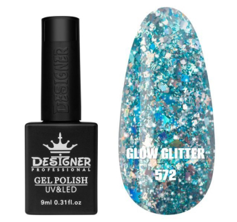 Гель лак Clow Glitter 572 Designer (9мл.) - з пластівцями хамелеон різних розмірів та гліттером