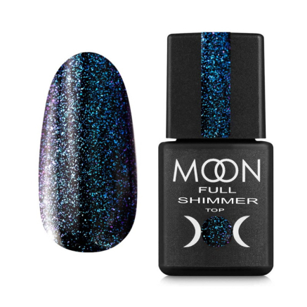 Топ для гель-лаку без липкого шару Moon Full Top Shimmer 1029 з дрібним блакитним шимером 8 мл (5905123021473)