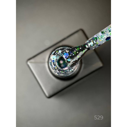 Гель лак Cosmo Glitter 529 Designer (9мл.) - з конфетті різних розмірів