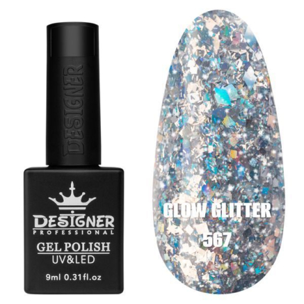 Гель лак Clow Glitter 567 Designer (9мл.) - з пластівцями хамелеон різних розмірів та гліттером