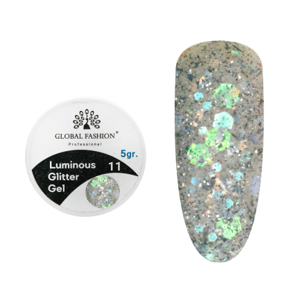 Гліттер гель що світиться у темряві, 5 гр, Luminous Glitter Gel 11