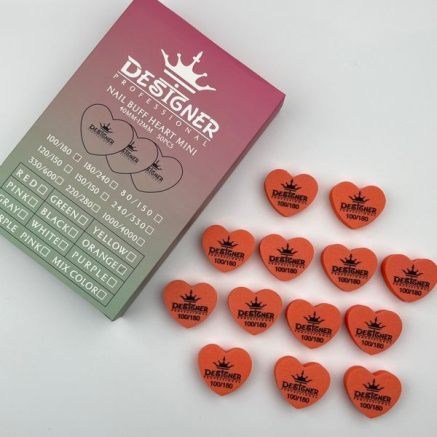 Nail Buff Heart Orange (Помаранчевий) 100/180 грит - Designer баф у формі сердечка
