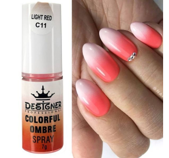 Colorful Ombre Spray, 7 г. Light Red C11 (Світло-червоний) - спрей пудра Designer для створення омбре на нігтях