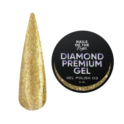 Гель-лак Nails Of The Night Diamond Premium Gel 03. золотой с мелкой металлической поталью. 5 мл (4824343077101)