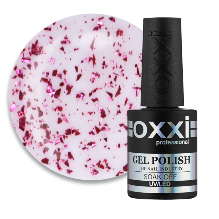 Топ для гель-лака без липкого слоя Oxxi Professional Top Iceberg 04. прозрачный с розовым подтоном и розовой слюдой. 10 мл (2100994275984)