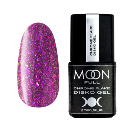 Гель-лак Moon Full Chrome Flake Disko 002 бузково-рожевий з рожево-бузковими шимерами та слюдою. світловідбиваючий. 8 мл (5908254192630)