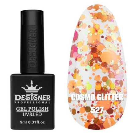 Гель лак Cosmo Glitter 527 Designer (9мл.) - з конфетті різних розмірів