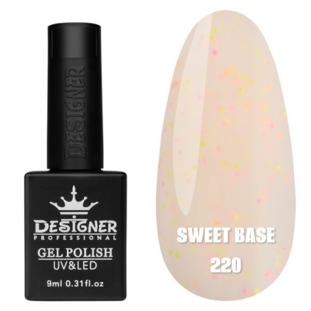 Кольорова база Sweet base 220 Designer (9 мл) - з конфетті різних кольорів
