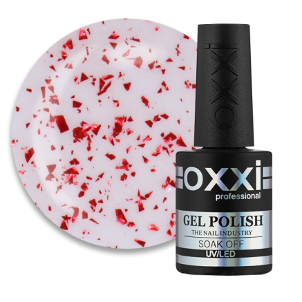 Топ для гель-лака без липкого слоя Oxxi Professional Top Iceberg 07. прозрачный с розовым подтоном и красной слюдой. 10 мл (2100994276011)