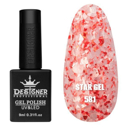 Гель лак Star gel 581 Designer (9мл.) - з пластівцями Юкі