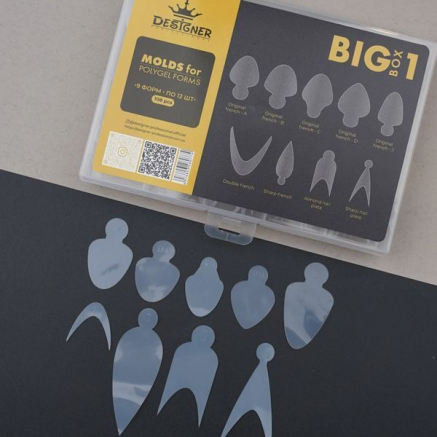 Nail Molds Big Box 1, 108 шт. (9 форм) - Силіконові молди для верхніх форм та французького манікюру Designer