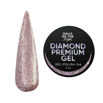 Гель-лак Nails Of The Night Diamond Premium Gel 04. рожево-золотий з дрібною металевою поталлю. 5 мл (4824343077200)