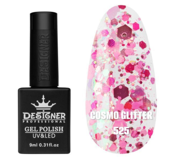 Гель лак Cosmo Glitter 525 Designer (9мл.) - з конфетті різних розмірів