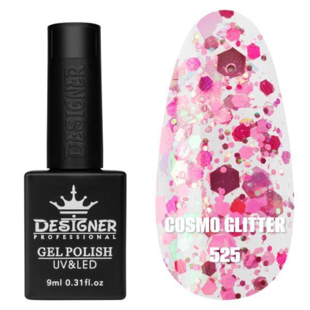 Гель лак Cosmo Glitter 525 Designer (9мл.) - з конфетті різних розмірів