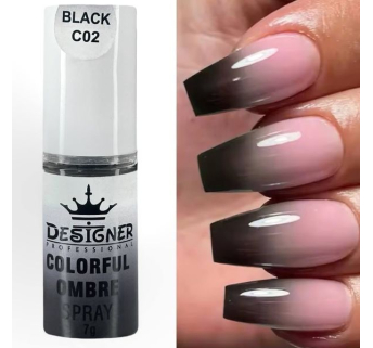 Colorful Ombre Spray, 7 г. Black C02 (Чорний) - спрей пудра Designer для створення омбре на нігтях