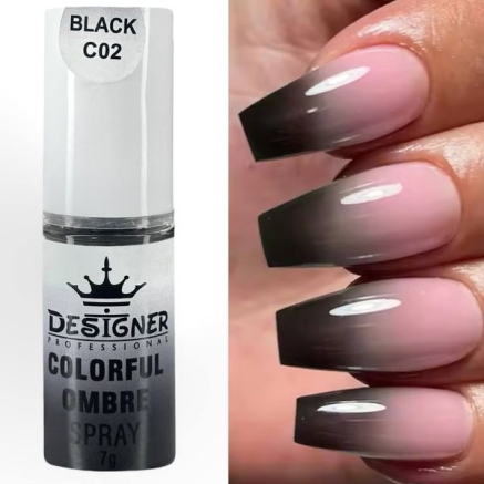 Colorful Ombre Spray, 7 г. Black C02 (Чорний) - спрей пудра Designer для створення омбре на нігтях