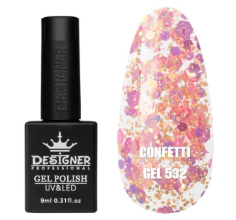 Гель лак Confetti 532 Designer (9мл.) - з конфетті різних розмірів