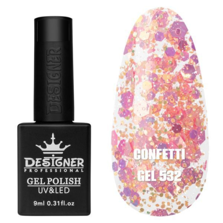 Гель лак Confetti 532 Designer (9мл.) - з конфетті різних розмірів