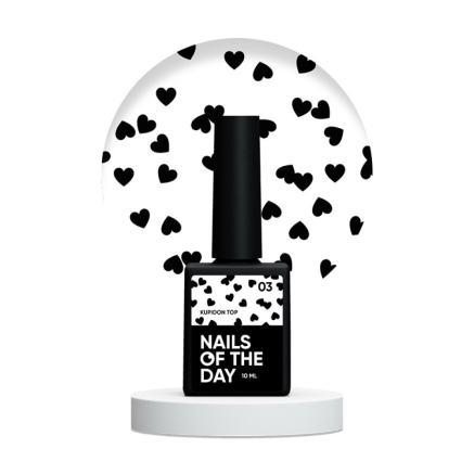Топ для гель-лаку без липкого шару Nails Of The Day Kupidon Top 03 з чорними сердечками 10 мл (4824228308009)