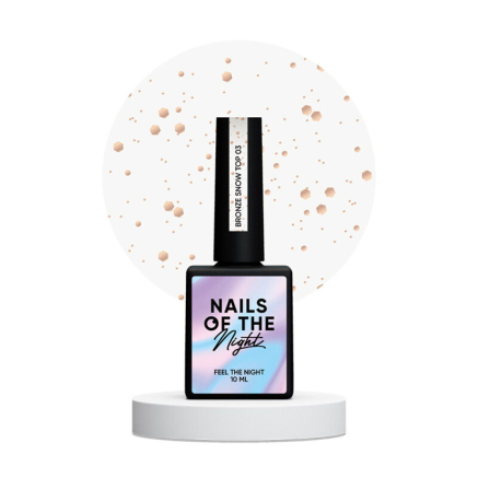 Топ глянцевый без липкого слоя Nails Of The Night Snow Top 03 Bronze с бронзовыми шестигранниками разных размеров. 10 мл (4828332110602)