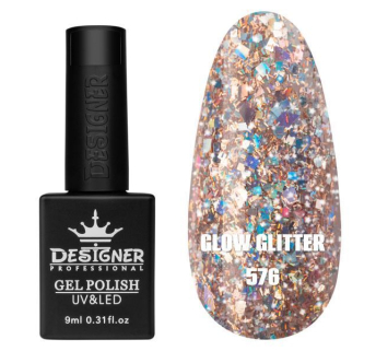 Гель лак Clow Glitter 576 Designer (9мл.) - з пластівцями хамелеон різних розмірів та гліттером