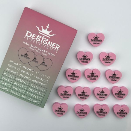 Nail Buff Heart Mini Pink (Рожевий) 180/240 грит - Designer баф у формі сердечка