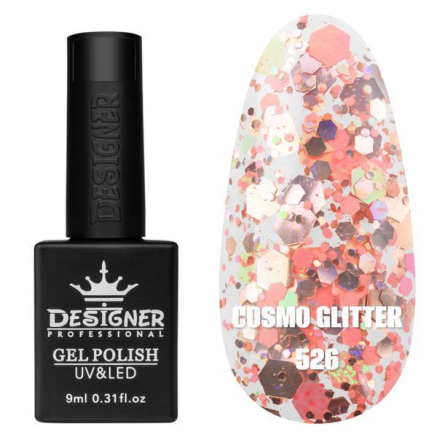 Гель лак Cosmo Glitter 526 Designer (9мл.) - з конфетті різних розмірів