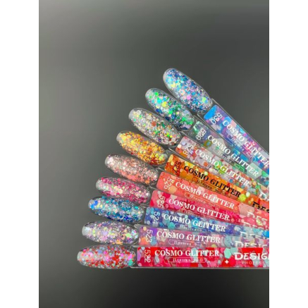 Гель лак Cosmo Glitter 526 Designer (9мл.) - з конфетті різних розмірів