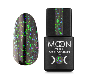 Топ для гель-лака без липкого слоя Moon Full Top Shimmer Chameleon 1021 с сиренево-зелено-голубой поталью 8 мл (5905123018251)