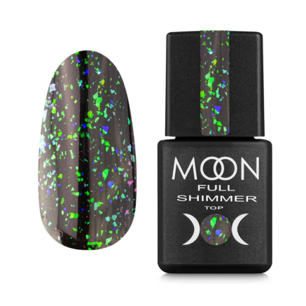 Топ для гель-лака без липкого слоя Moon Full Top Shimmer Chameleon 1021 с сиренево-зелено-голубой поталью 8 мл (5905123018251)
