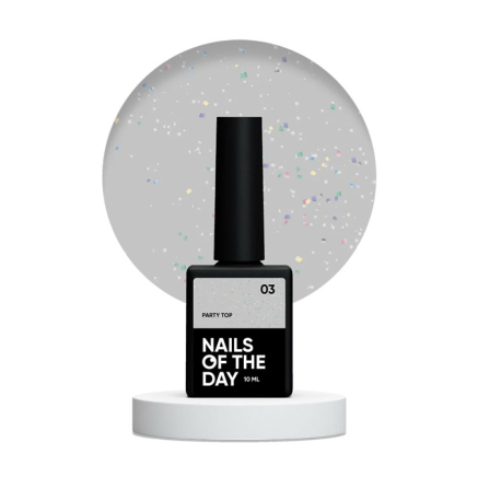 Топ для гель-лака без липкого слоя Nails Of The Day Party Top 03 прозрачный с голографическим шиммером 10 мл (4823183990205)