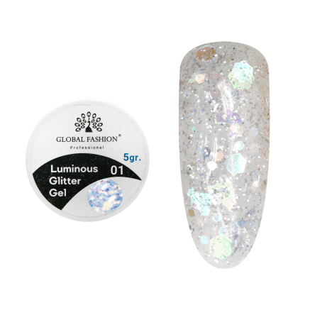 Гліттер гель що світиться у темряві, 5 гр, Luminous Glitter Gel 01