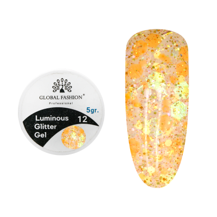 Гліттер гель що світиться у темряві, 5 гр, Luminous Glitter Gel 12