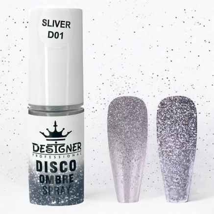 Disco Ombre Spray (7 г.) Silver D01 - світловідбивна спрей пудра Designer для створення омбре на нігтях