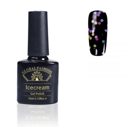 Гель-лак Ice Cream Global Fashion, 10 мл (с блёстками разных размеров) 049