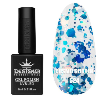 Гель лак Cosmo Glitter 524 Designer (9мл.) - з конфетті різних розмірів