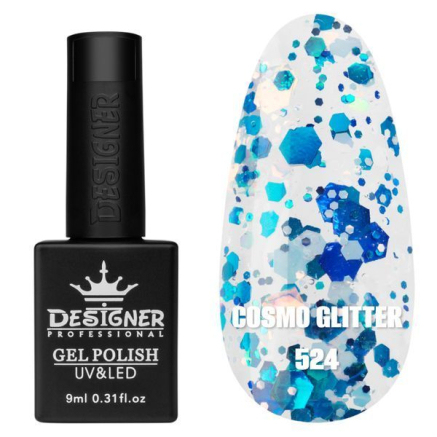 Гель лак Cosmo Glitter 524 Designer (9мл.) - з конфетті різних розмірів