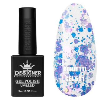 Гель лак Confetti 531 Designer (9мл.) - з конфетті різних розмірів