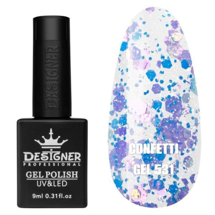 Гель лак Confetti 531 Designer (9мл.) - з конфетті різних розмірів