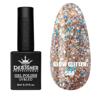 Гель лак Clow Glitter 568 Designer (9мл.) - з пластівцями хамелеон різних розмірів та гліттером