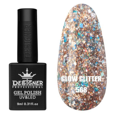 Гель лак Clow Glitter 568 Designer (9мл.) - з пластівцями хамелеон різних розмірів та гліттером