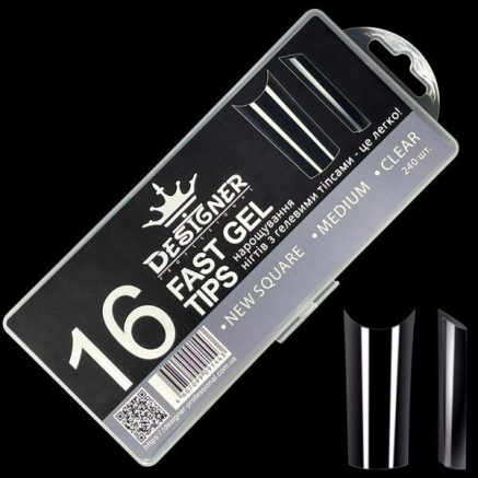 Fast gel tips №16 (New square, medium size) - Гелеві типси Designer