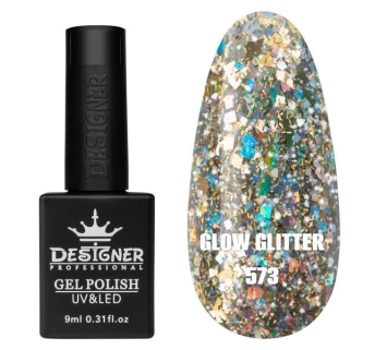 Гель лак Clow Glitter 573 Designer (9мл.) - з пластівцями хамелеон різних розмірів та гліттером