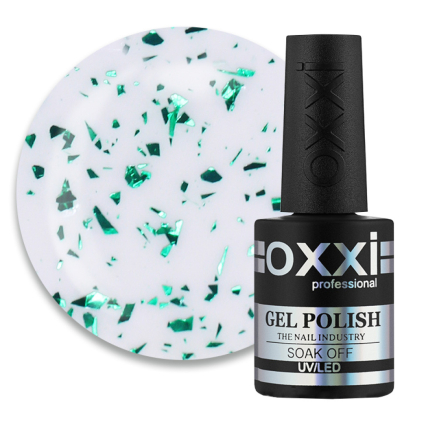 Топ для гель-лака без липкого слоя Oxxi Professional Top Iceberg 06. прозрачный с зеленой слюдой. 10 мл (2100994276004)