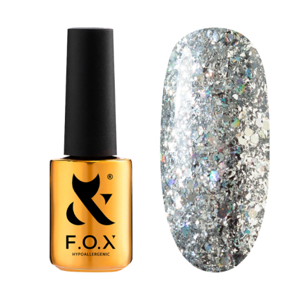 Гель-лак F.O.X Radiance 002 срібло. зі слюдою. шестигранниками та дрібними блискітками різних відтінків. 7 мл (2100994278831)