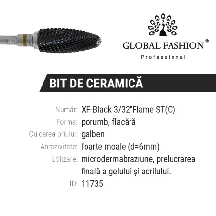 Керамічна чорна насадка, кукурудза з жовтою насічкою, XF Black 3/32* Flame ST (C)